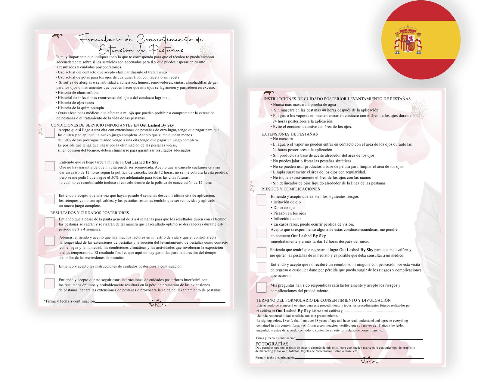 SPANISH ESPAÑOL Eyelash Extension Application Form Lash Etsy