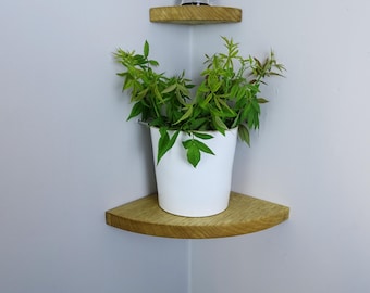 Oak Wood Corner Plant Shelf: Floating Wall Decor