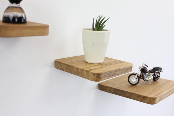 Oak & Walnut Wood Wall Shelf: Round or Square Floating Shelf