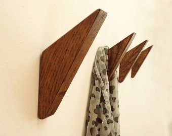 Handmade Oak Wood Coat Hook: Wall Mounted Hat & Towel Rack