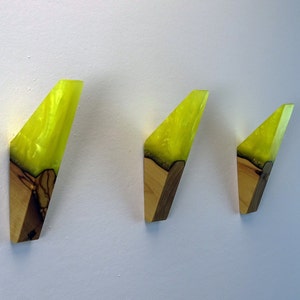 Yellow Hooks For Wall, Coat Rack Wall Mounted, Epoxy & Wood Hanger, Hat Rack, Towel Rack