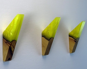 Yellow Hooks For Wall, Coat Rack Wall Mounted, Epoxy & Wood Hanger, Hat Rack, Towel Rack