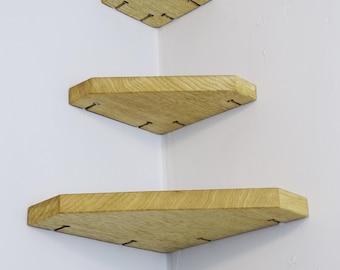 Estantería esquinera de madera de roble para plantas: decoración de pared flotante