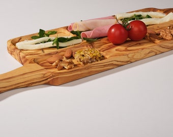 Planche de charcuterie en bois d'olivier, planche de charcuterie personnalisée, plateau de service avec poignée