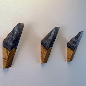 Silver Hooks For Wall, Coat Rack Wall Mounted, Epoxy & Wood Hanger, Hat Rack, Towel Rack, Coat Hanger