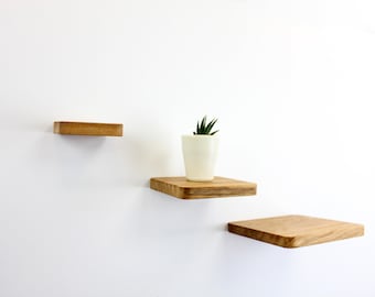 Floating Shelves Solid Oak and Walnut  | Square and Circle Design | Wall Mounted with Hidden