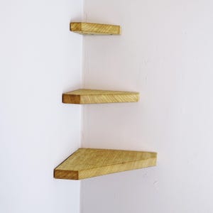 Oak Wood Corner Plant Shelf: Floating Wall Decor