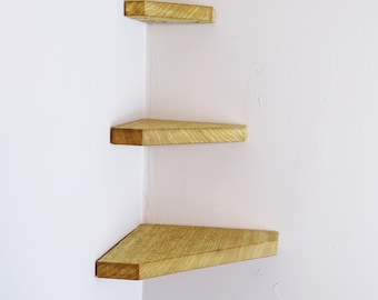 Oak Wood Corner Plant Shelf: Floating Wall Decor