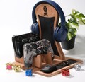 Personalized Wood and Leather Controller Headphone Gift Stand, Gaming Organizer product logo