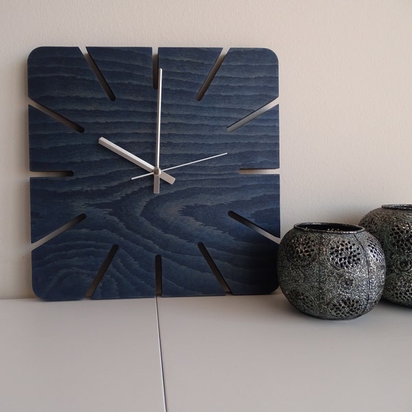 Natural Paint Used, Modern Wooden Wall Clock, Ready To Ship - Unique Minimalist Silent Mechanism Design, Square Clock