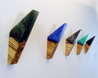 Handgemaakte epoxy olijfhouten haak voor wandmontage: kapstok, hoedenhaken, handdoekhanger