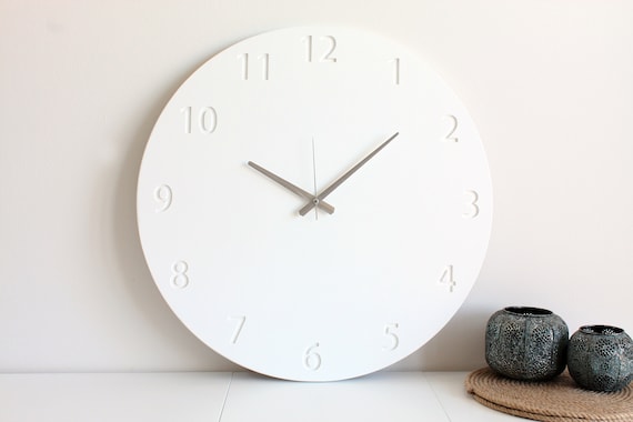 Modern Wall Clock, White Wall Clock, Wood Clock,, Wood Clock, Minimalist Clock, Silent mechanism, Wall decor