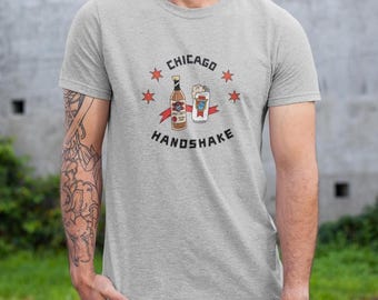Chicago Handshake T-Shirt, Unisex Malort And Old Style Print