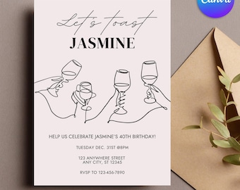 Party Invite - Wine Birthday Invitation, Editable Canva Template for Cocktail Party, Fun & Stylish Design, Instant Download
