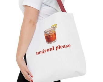 Bolso de mano con diseño de cóctel Negroni Please, 100% poliéster, 40,6 x 40,6 cm.