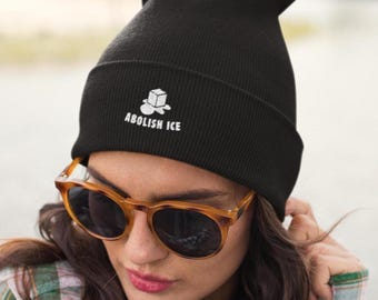 Abolish ICE Beanie, 100% Turbo Acrylic Knit, Embroidered Unisex One-Size Hat