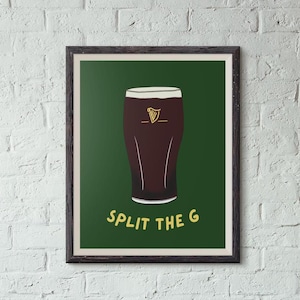 Pôster da Guinness, "Split the G" Impressão artística desenhada à mão, tamanhos 8x10 11x14 A3 A4, decoração de parede, bar em casa, decoração de pub irlandês