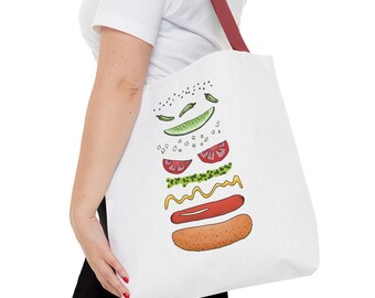 Chicago Hot Dog Tote Bag, Foodie Gift, Food Lover Bag, Grocery Bag, Shopping Bag, Farmers Market Tote, Foodie Accessories