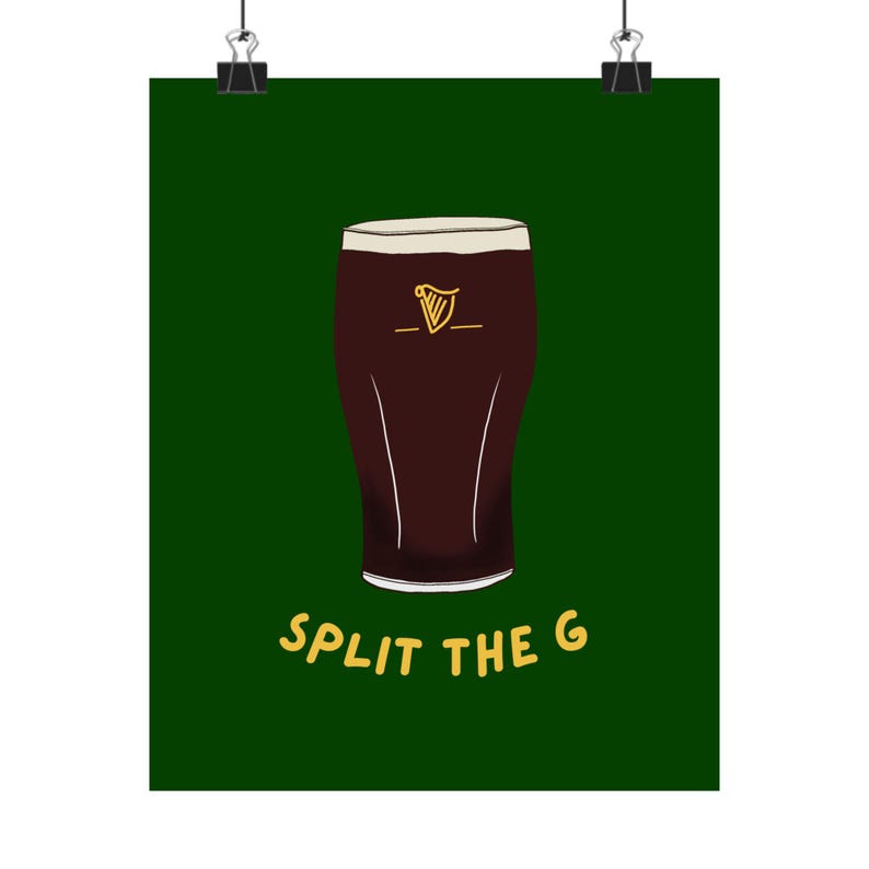 Guinness Poster, "Split the G" Hand-Drawn Art Print, 8x10 11x14 A3 A4 sizes, Wall Decor, Home Bar, Irish Pub Decoration image 3