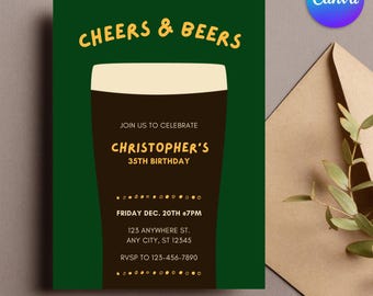 Party Invite - Guinness Birthday Invitation, Editable Canva Template for Brewery Party, Fun & Beer Design, Instant Download