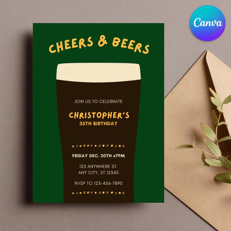 Guinness Beer Birthday Invitation Template for Canva