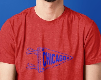 Chicago Cubs Pennant Unisex Tee, Wrigley Field, Airlume Cotton Short Sleeve