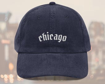 Cotton Chicago Cap, Embroidered Baseball Hat, 100% Corduroy