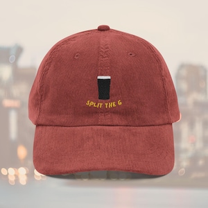 Corduroy-hoed Split The G, geborduurde Guinness-pet, uniseks Irish Beer-cadeau