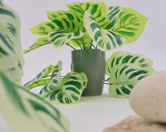 Konstgjord Calathea Yellow Fusion | Högkvalitativ dekorativ växt för vaser, arrangemang och gör-det-själv-projekt