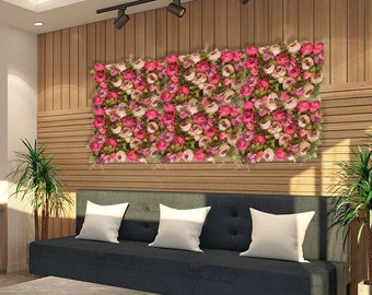 Panneau floral fait à la main « PINK BLUEBERRY » composé de fleurs en soie Realtouch et de plantes artificielles de haute qualité Mur de fleurs 3D/arrangement floral/panneaux muraux