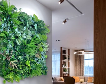 Mur végétal / tableau végétal « URBAN JUNGLE » en plantes artificielles Realtouch au design jungle