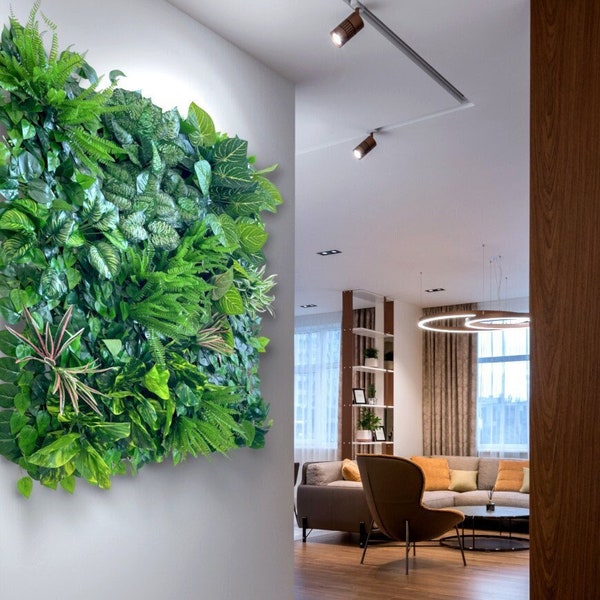 Mur végétal / tableau végétal « URBAN JUNGLE » en plantes artificielles Realtouch au design jungle