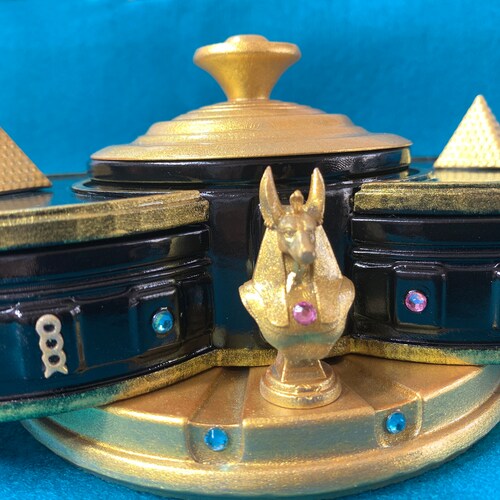 NEW! One of shops a kind! Handcrafted Egyptian themed Anubis jewelry box with vintage appearance!