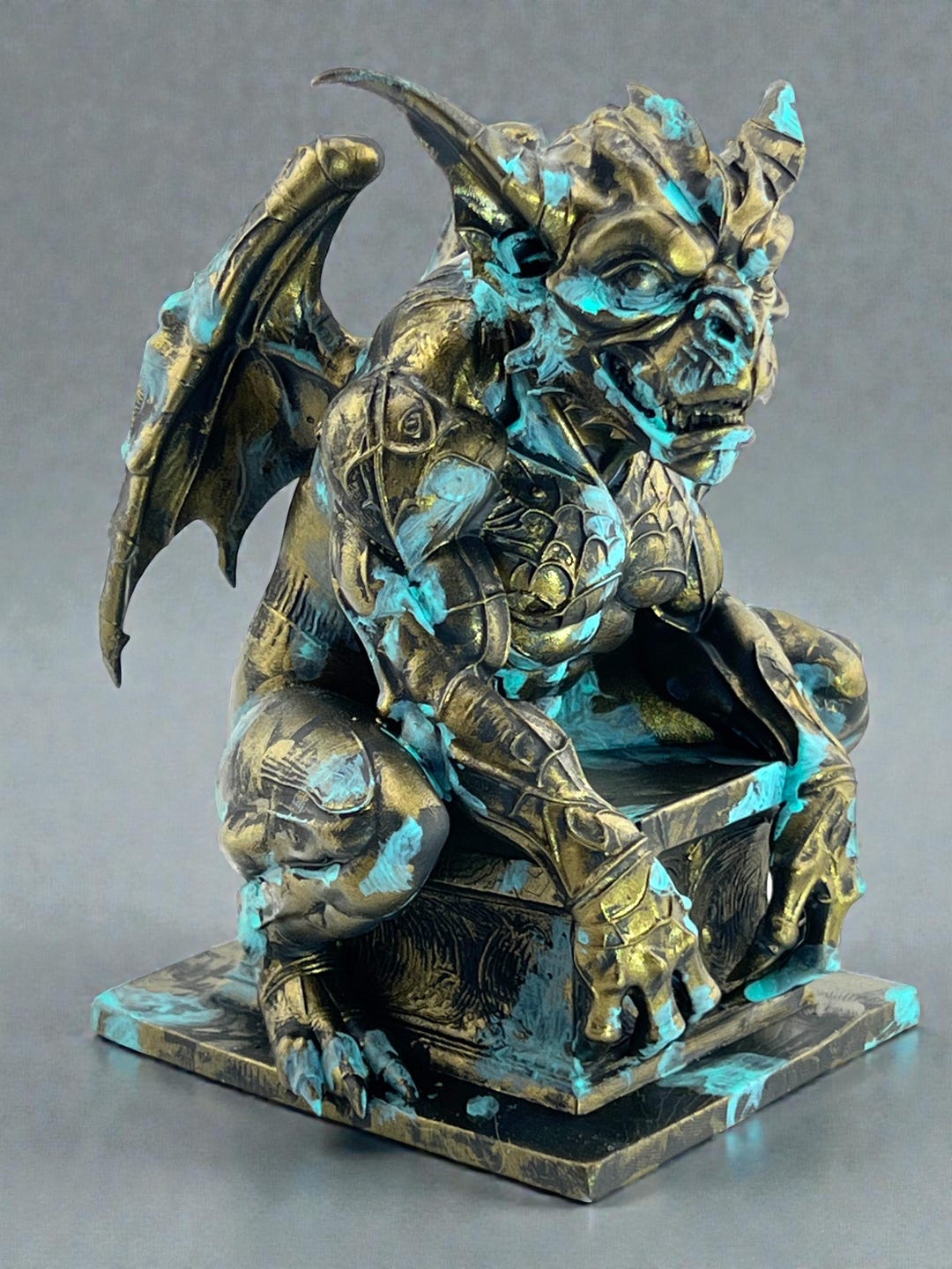 Handcrafted Gargoyle Statue - Faux Brass Patina, Gothic Decor - Etsy