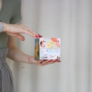 Creative photo cube 3.9 inches, Unique Gift, Photo gifts, personalized gift for kids, photo album, birthday present, Folding magic cube gift