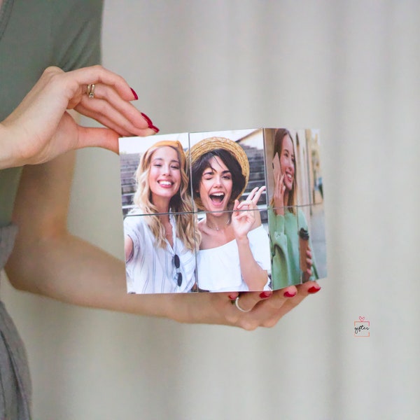 Custom photo wood cube, friend photo gift, custom photo frame, travel photo album, funny photo gifts, rotating photo cube