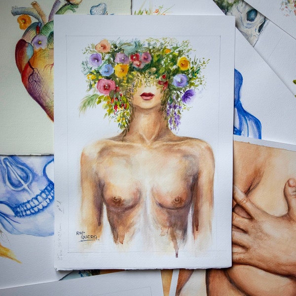 Aquarelle fleurs - « Le printemps nu »