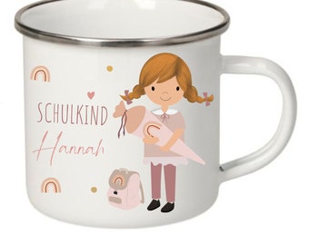 Tasse zur Einschulung, Einschulungsgeschenk, Tasse Einschulung individualisierbar, Tasse Schulkind, Emailletasse Geschenk Einschulung, Tasse