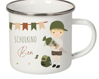 Tasse zur Einschulung, Einschulungsgeschenk, Tasse Einschulung individualisierbar, Tasse Schulkind, Emailletasse Geschenk Einschulung, Tasse