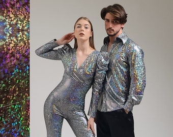 Matching Hologram Party Outfit for Couples, Stage Show Costume, 1970s Metallic Outfit, Iridescent Studio 54 Outfit, Metallic Disco Outfit