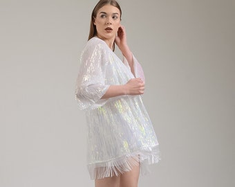 Hologram Sequin Kimono, Burning Man Outfit, Rave Festival Clothing, Matching Disco Party Clothes
