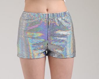 Hologram  Shorts, Burning Man Outfit, Rave Festival Clothing, Men's Iridescent Shorts, Matching Disco Party Clothes