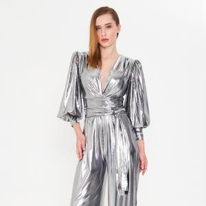 silver metallic dress costume Metallic Silver Tassel Cher-Inspired Costume with Dramatic Sleeve Fringe