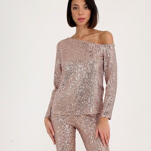 Plus size sequin pantsuit top