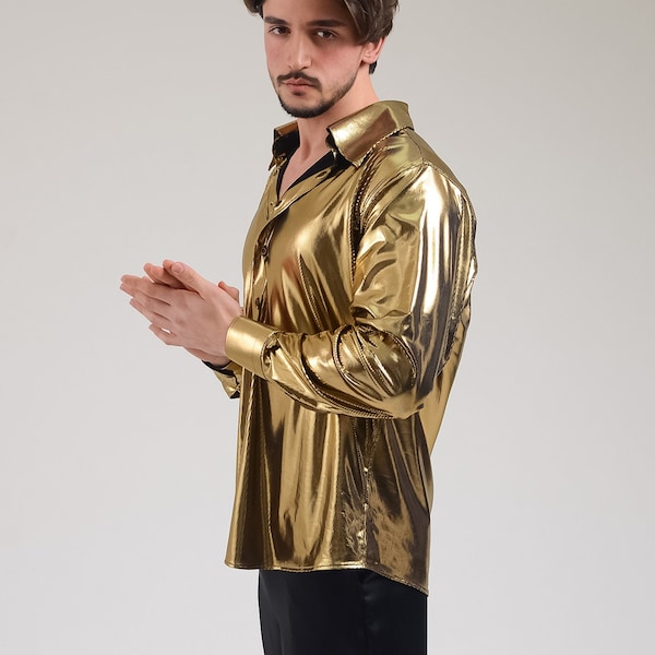 1970s Disco Man Shirt, Metallic Shirt, Studio 54 Man Outfit, Burning Man Costume, Matching Outfit