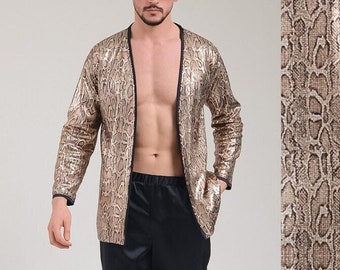 Men's Snakeskin Jacket, Men's Stage Costume, Sequin Jacket Trouser Set, Snake Printed Kimono, Rave Jacket, Festival Outfit,