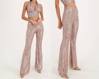 Sequined Bell Bottoms and Set, Flare Cocktail Trousers, Sparkly Pants, Noble Brooklyn Pants