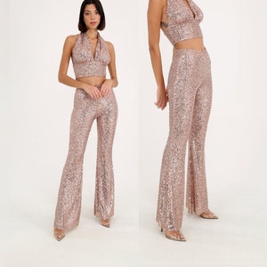 Sequined Bell Bottoms and Set, Flare Cocktail Trousers, Sparkly Pants, Noble Brooklyn Pants