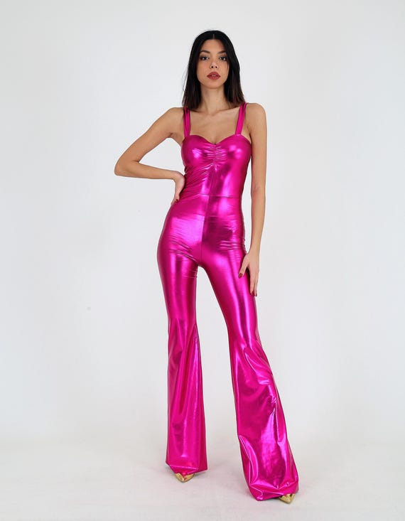 70s Sweetheart Hot Pink Jumpsuit, New Year's Eve Outfit, Mirror Metallic  Party Costume, Birthday Disco Dress, Flare Studio54 Outfit - Etsy