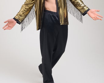 Men's Gold Jacket, Men's Stage Costume, Burningman Outfit, Men's Fringed  Jacket, Rave Jacket, Festival Jacket, Shiny Kimono - Etsy
